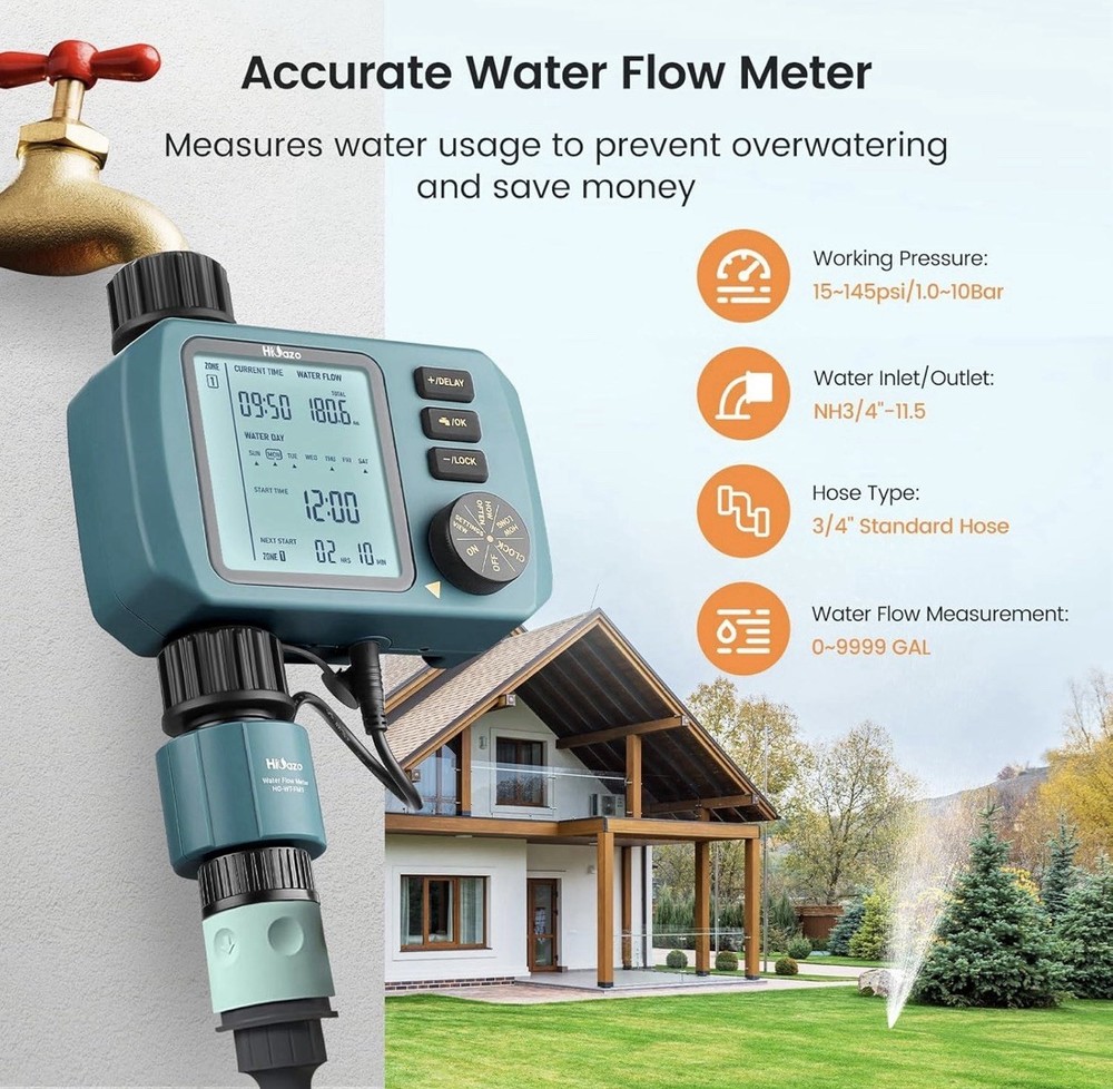 Programmable Water Timer With Flow Meter. Single Zone Sprinkler Controller .