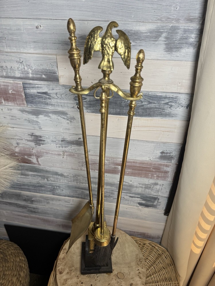 Vintage Brass American Eagle Fireplace Tools