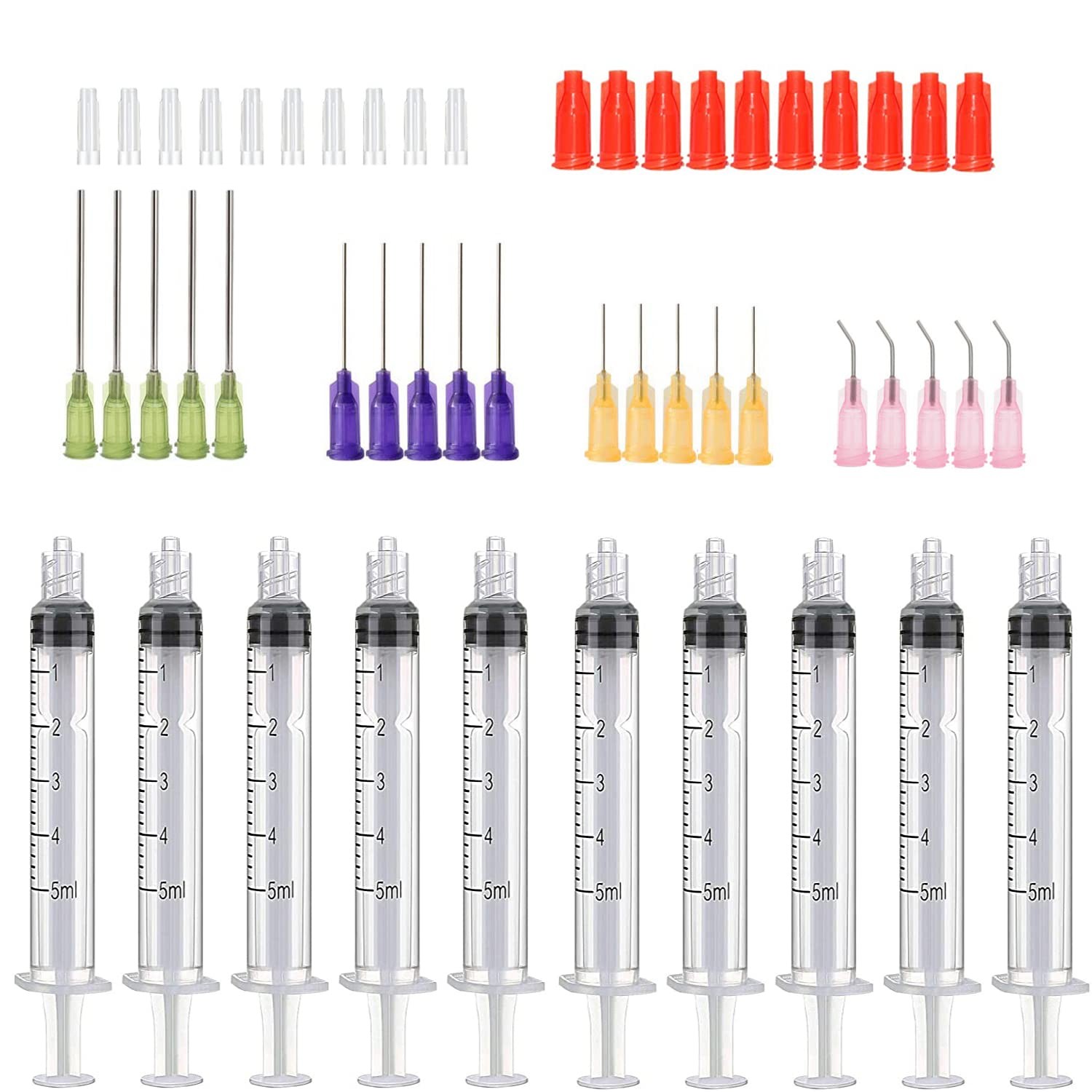 50 Pcs - 5ml Syringes with 14ga, 20ga,21ga, 23ga Blunt Tip 50 Pack-5ml