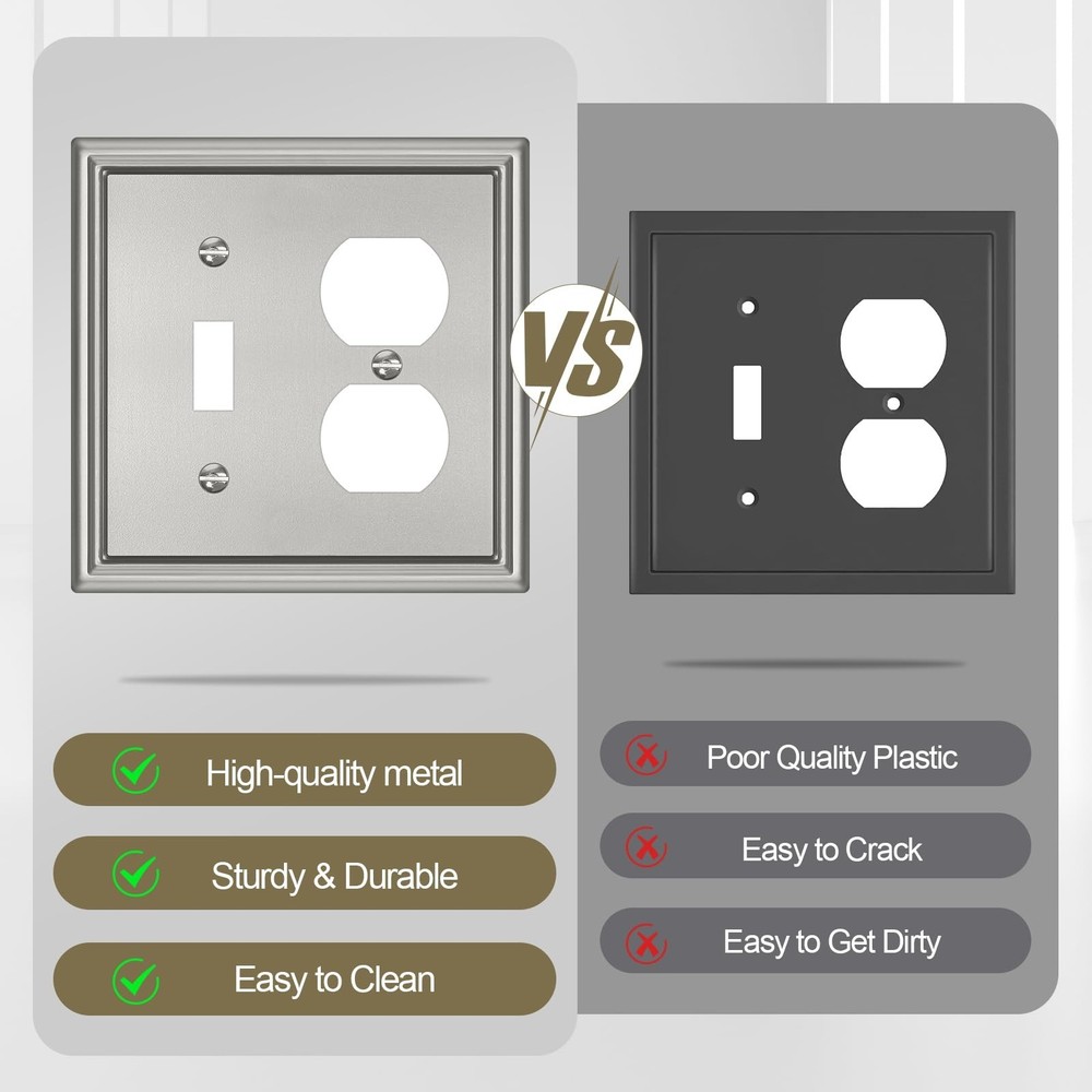 Combination Metal Light Switch Covers Wall Plate, 1 Toggle/1 Duplex Switch Pl...