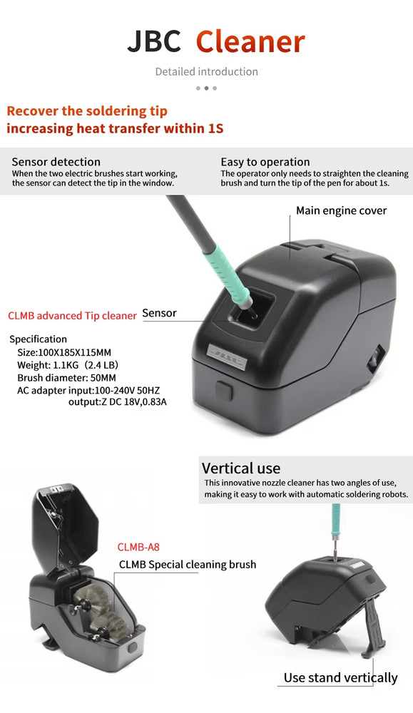 JBC CLMU-A Universal Automatic Tip Cleaner with Metal Brushes