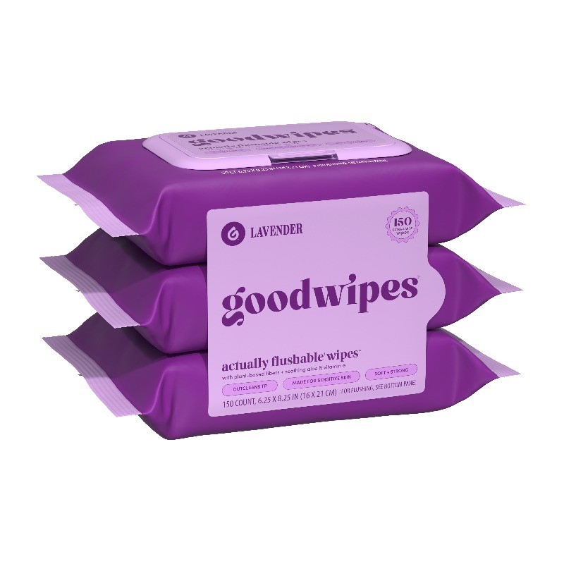 Flushable Butt Wipes Lavender Scented 3 Pack 150 Total Wipes
