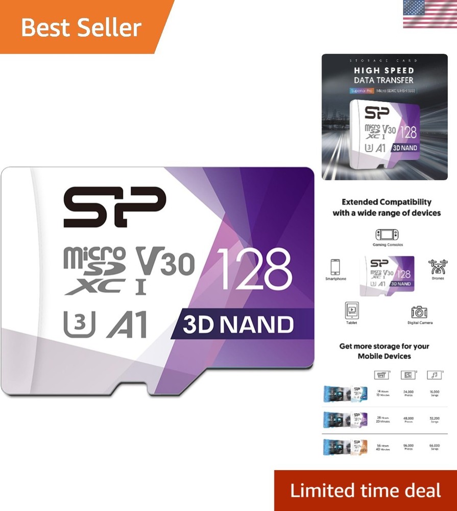 Durable 128GB Micro SD Card U3 SDXC - Waterproof & Drop-Proof Memory Solution