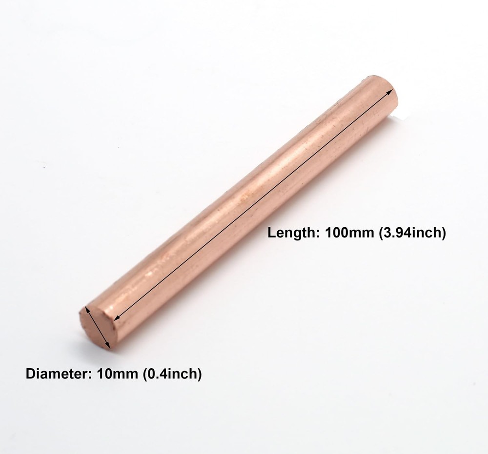 2PCS Diameter 10mm 99.9% Pure Copper Round Rod Solid Copper Rod Bare Copper C...