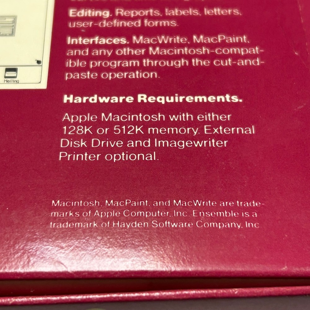 Ensemble for Macintosh Controle X Hayden Software 1985 3.5" Floppy Disk