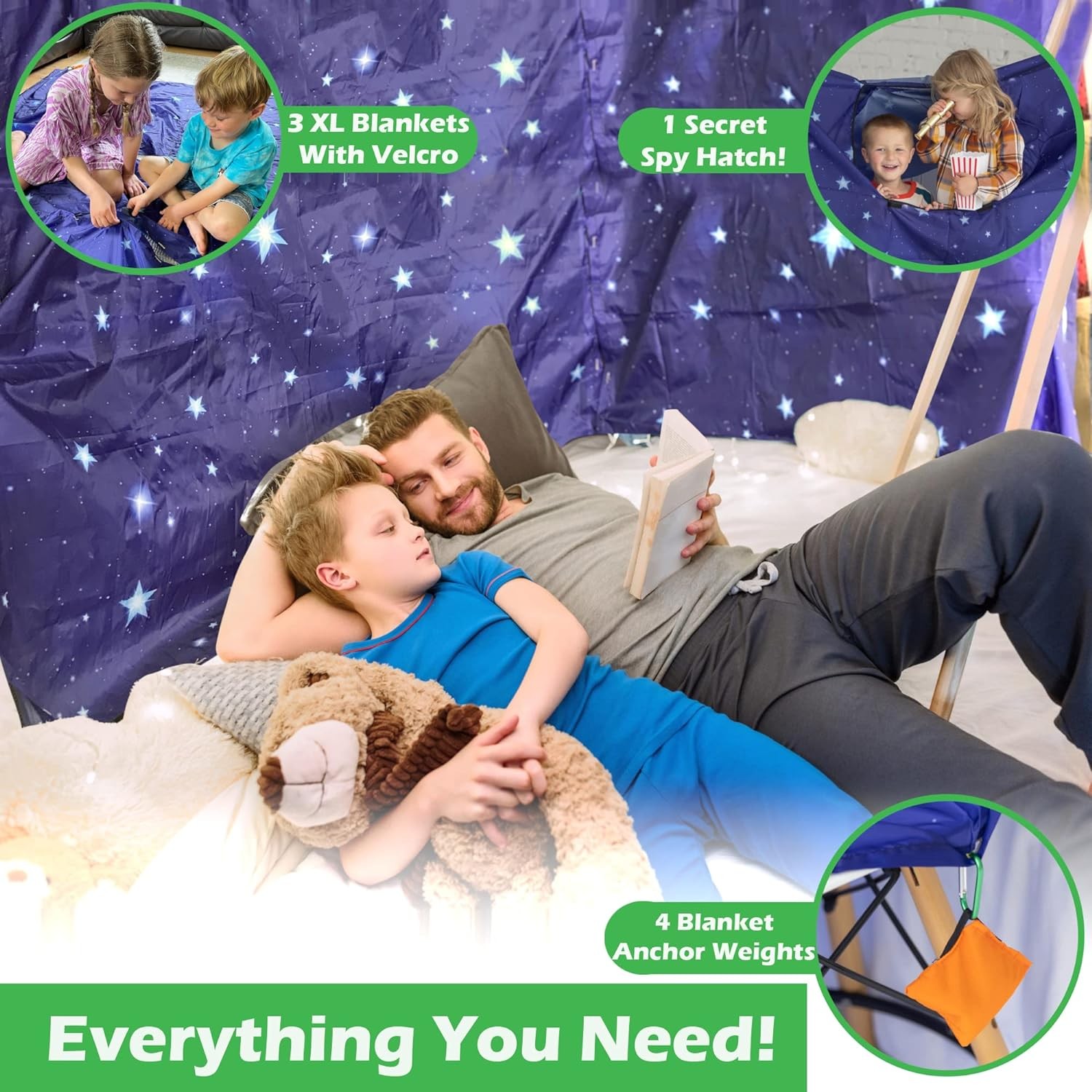 Blanket Fort Building Kit for Kids 4-8 8-12+ - Make a Portable Playhouse, Pla...