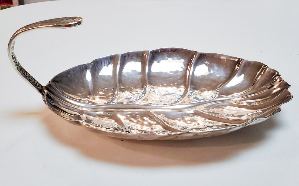 HABIS Hammered Silverplate Leaf Serving Dish with Handle