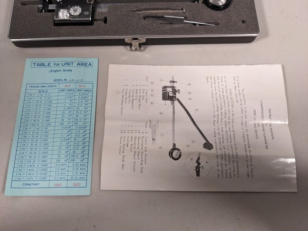 THS Planimeter Boxed Set 55-8427 Drafting Measuring Tool w/Case