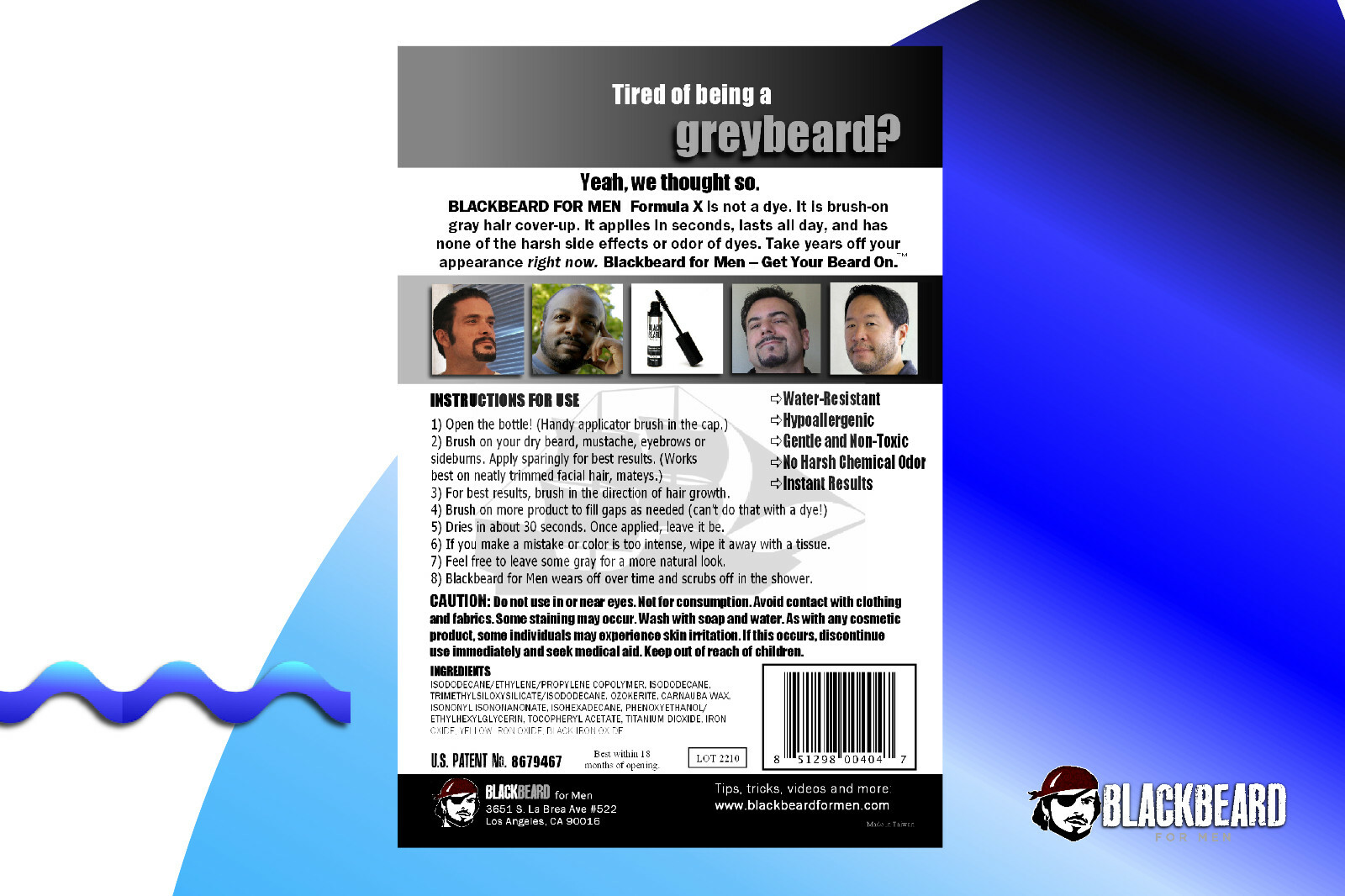 Blackbeard for Men Formula X Instant, Hypoallergenic Brush-On Beard Color, 1-pk