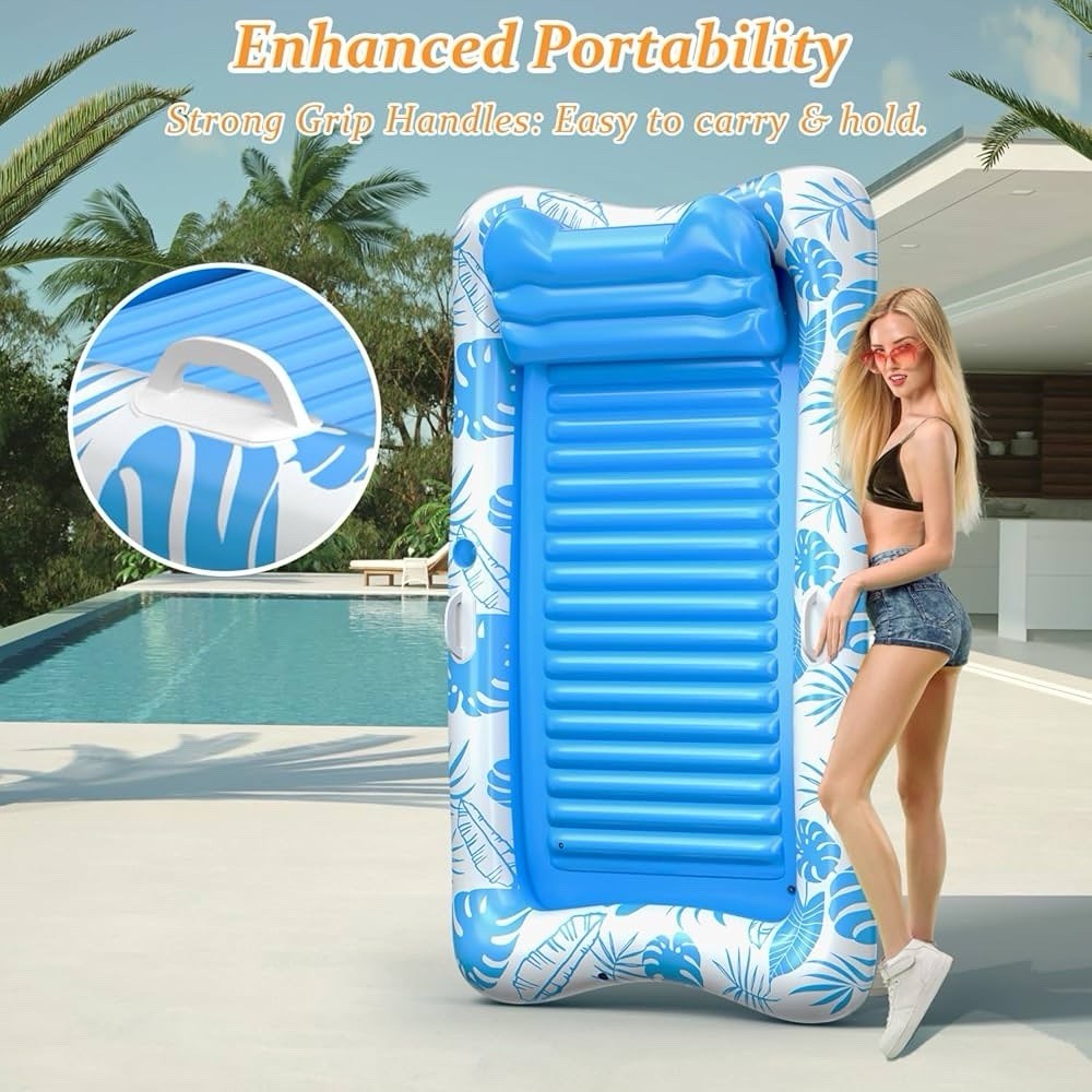 Rrtizan Inflatable Tanning Pool Float, 4-in-1 Lounge with Pillow & Cup Holder