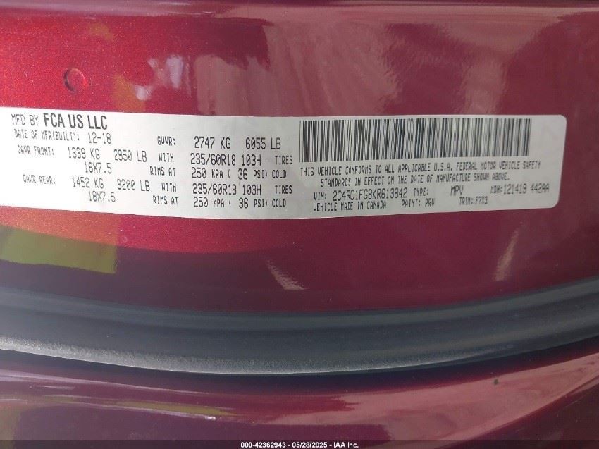 18-19 Chrysler Pacifica 3.6L AT FWD Engine Control Unit ECU Module T