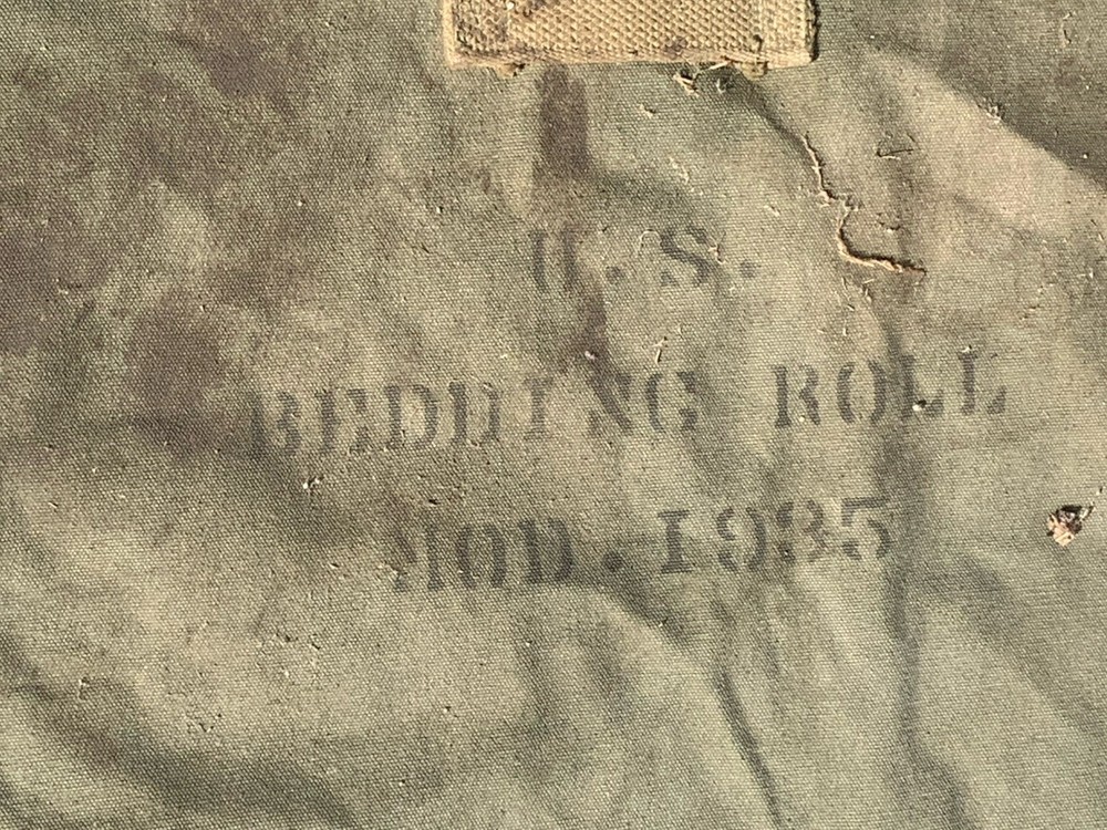 ORIGINAL 1943 WWII US ARMY OFFICER Canvas M1935 BEDDING ROLL- Named
