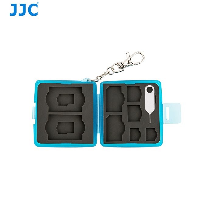 JJC MC-10B Blue Memory Card case fit 2 SD, 2 MSD, 2 SIM, 2 Micro SIM, 2 Nano SIM