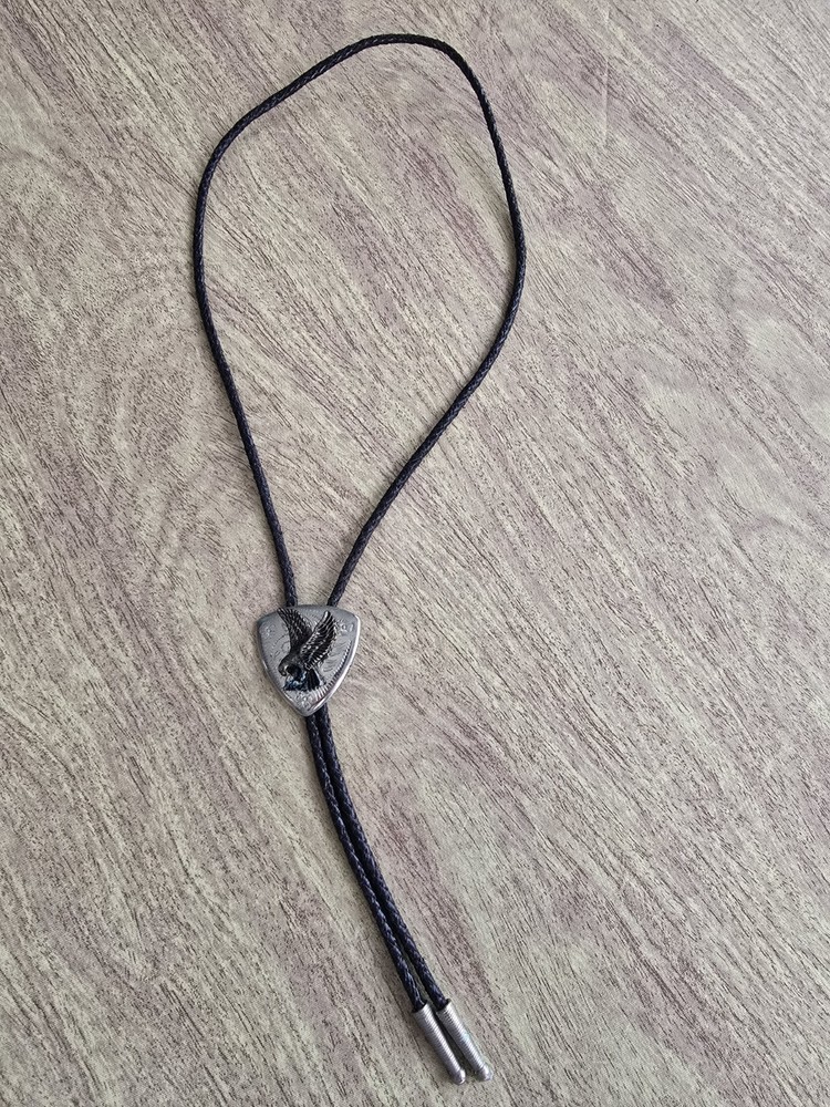 Vintage Eagle Western Bolo Silvertone Leather Tie