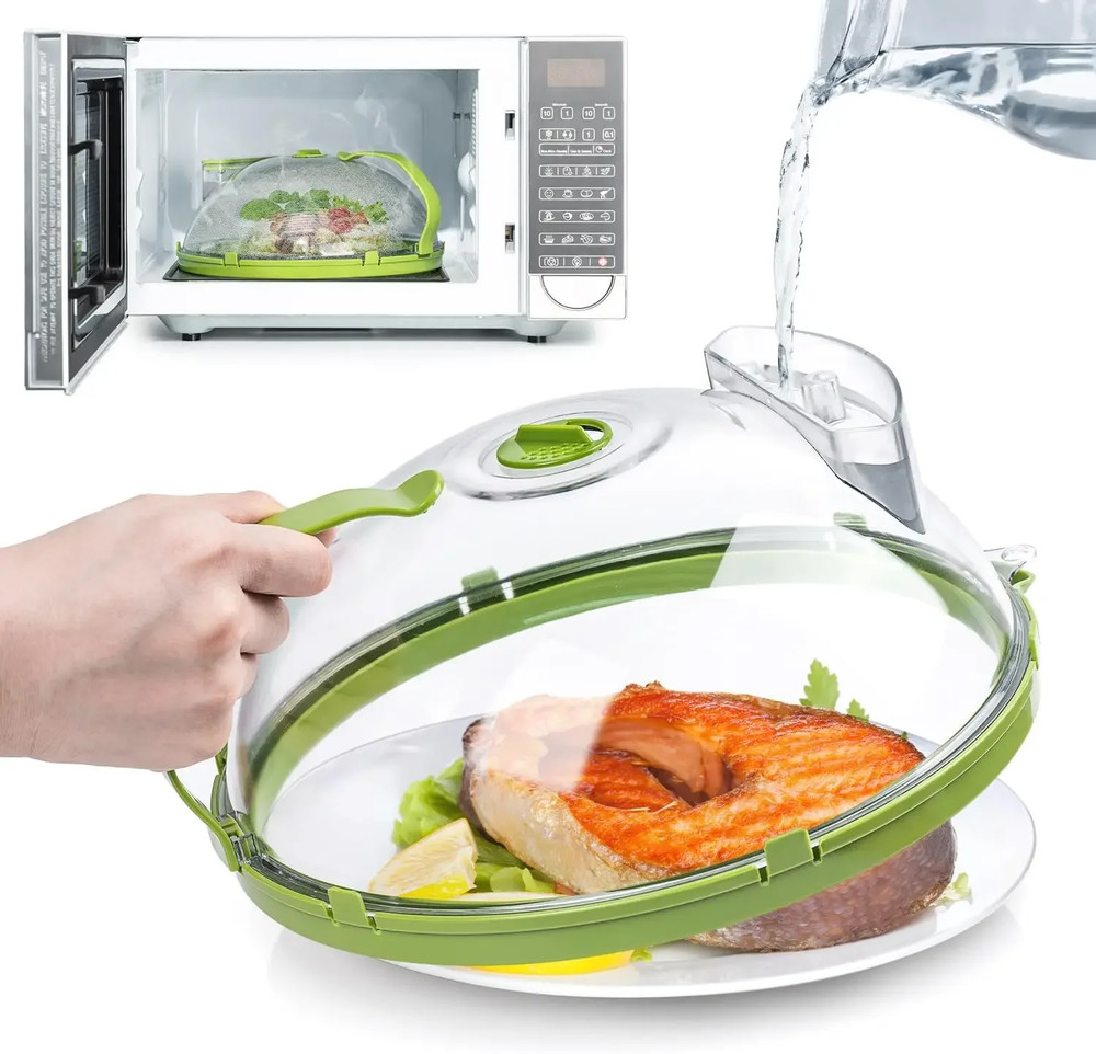Clear Microwave Splatter Cover with Handle & Steamer 10” Plate Kitchen Tool