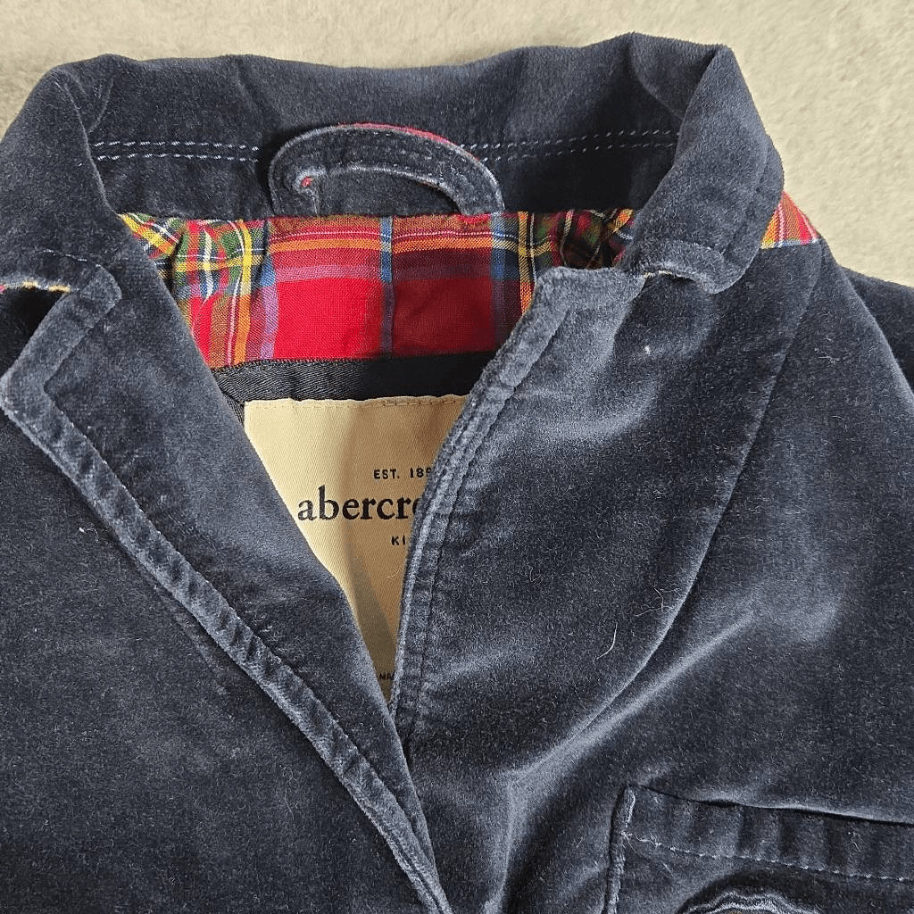 Abercrombie Kids Fitch Velvet Blazer Jacket Youth XL Blue Button Crest Preppy 14