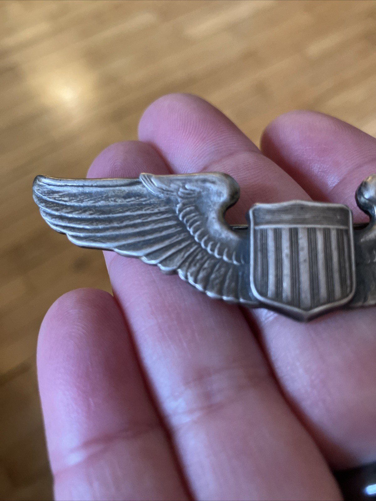 Vintage Sterling Silver WWII Military Pilot Aviator Wings Pin A.E. Co Utica NY