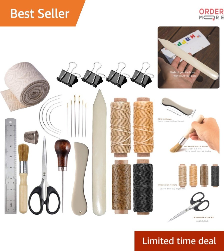 Bookbinding Kit Supplies Set with Bone Folders Needles Thread Glue Ruler