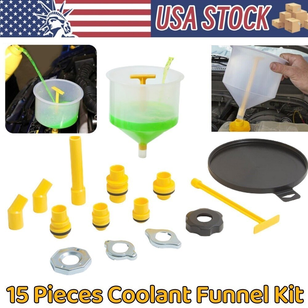 Spill Proof Radiator Coolant Filling Funnel Kit 15-pcs Cooling System fill kit