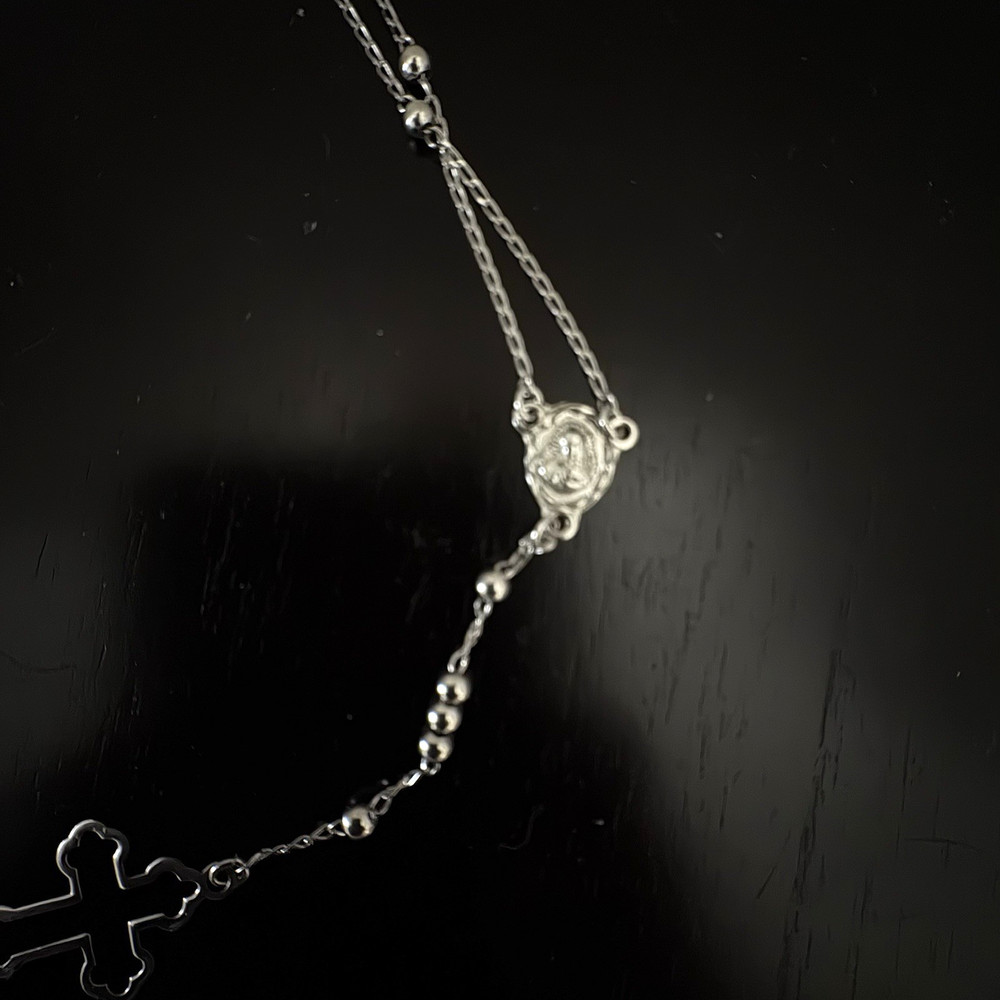 ATI Mexico 925 Sterling Silver Rosary Necklace 12" Guadalupe Medal