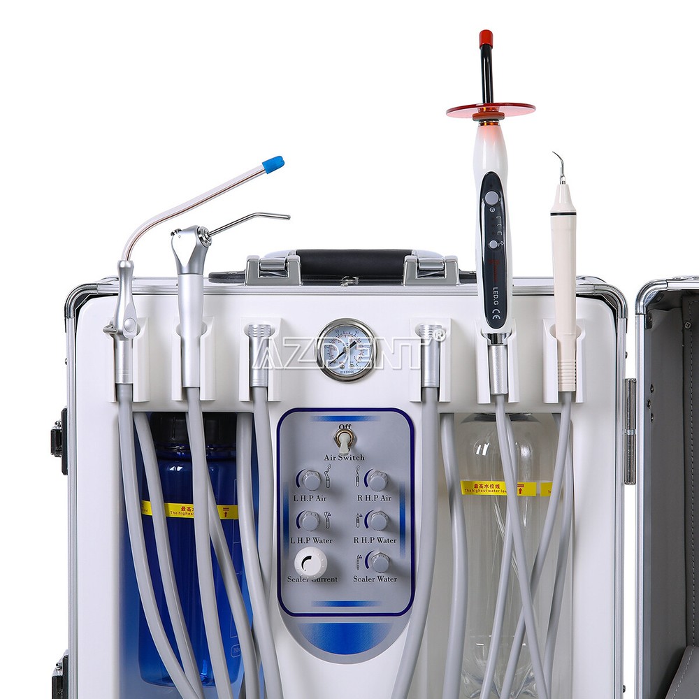 Portable Dental Delivery Unit Compressor+Scaler+Curing Light +LED Handpiece Kit