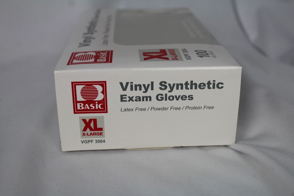 3 Boxes Basic Vinyl Synmax Exam Gloves 100 Ea Box XL VGPF3004