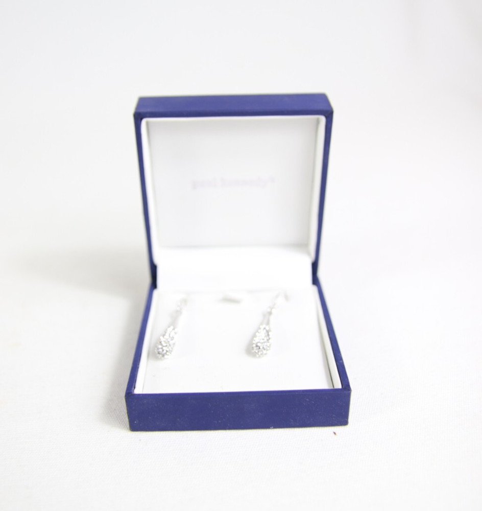 Paul Kennedy Silver Sparkle Dangle Earrings in Box