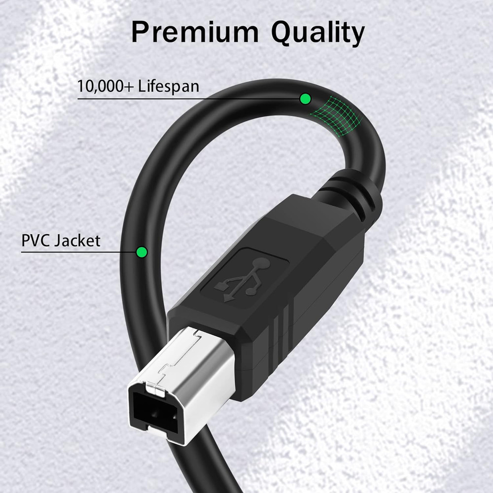 Flexible 10ft USB C to USB B Printer Cable for MacBook Pro/Air, Compatible with