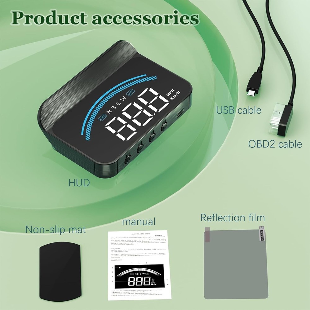 HUD Car Windshield Speedometer with Overspeed Alarm
