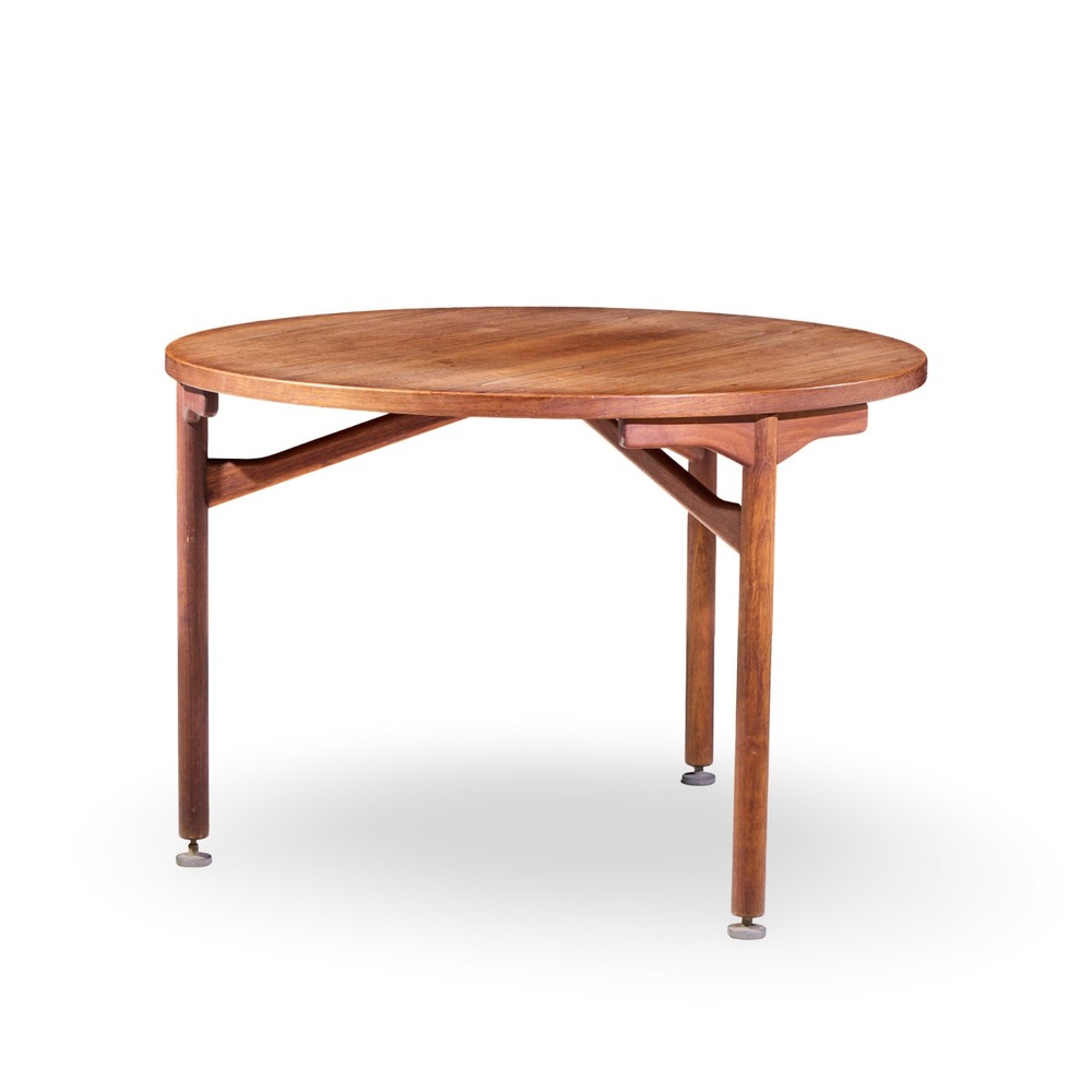 Jens Risom Mid Century Round Walnut Dining Table