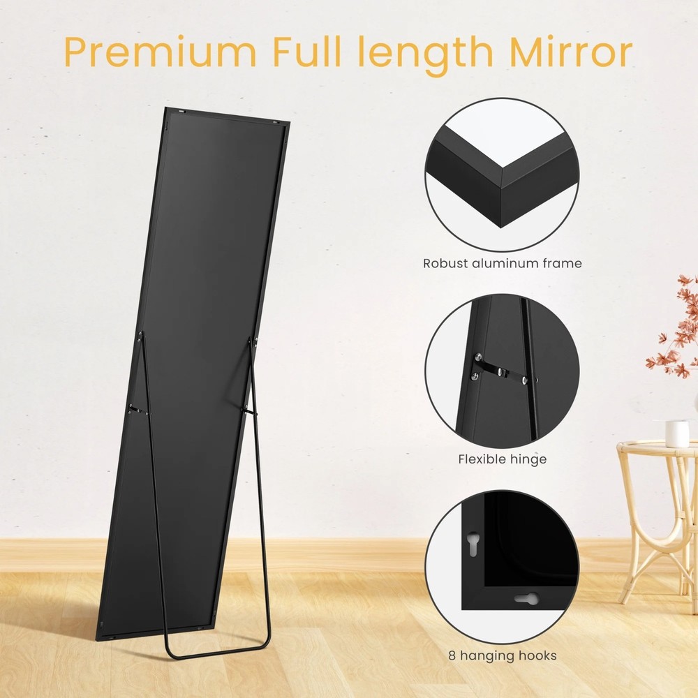 59"x16" Rectangle Full Length Mirror, Black Free Standing Floor Mirror