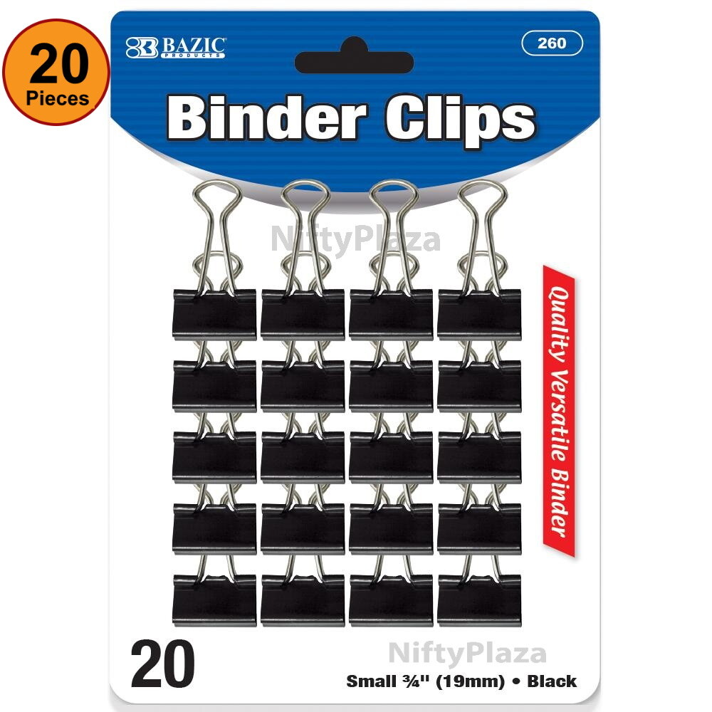 20 pcs Small 3/4" (19mm) Black Binder Clips Solid Hold, Releases Easily Tackle