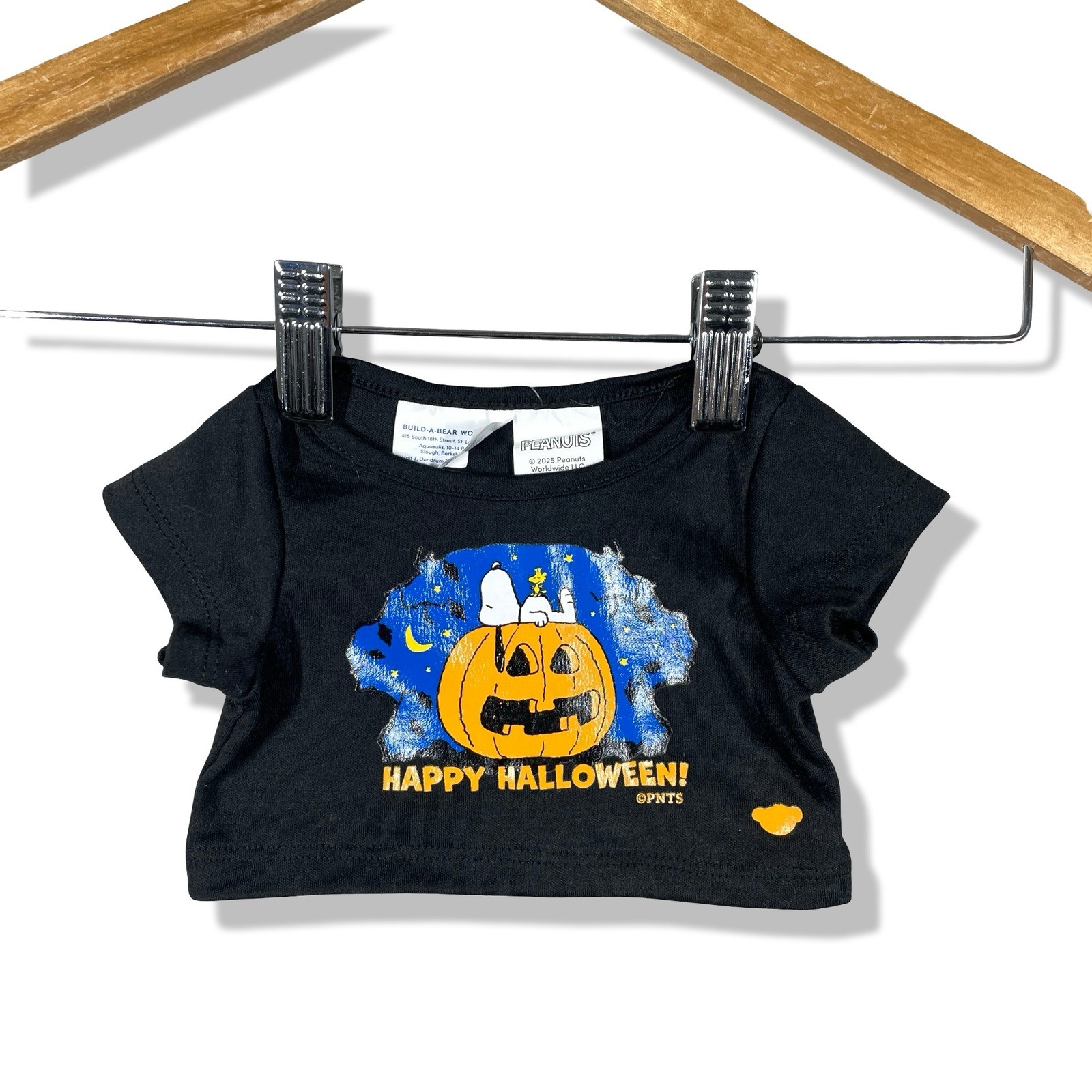 Build a Bear Workshop Peanuts Snoopy Pumpkin Halloween Black T Shirt