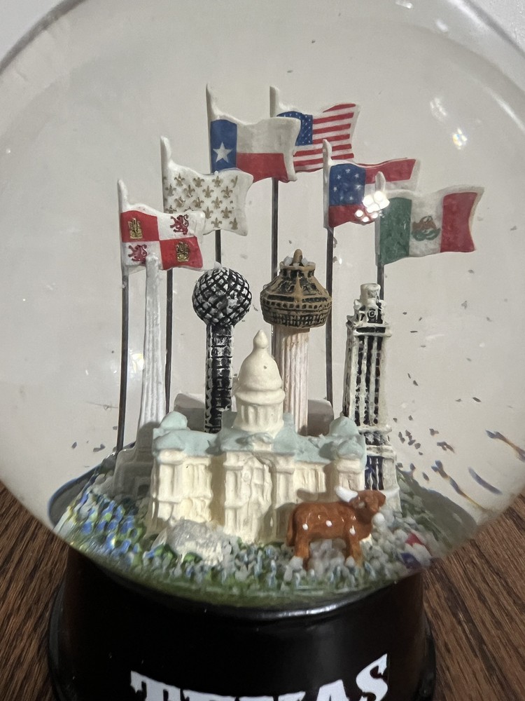Texas State Snow Globe Featuring 6 Flags over Texas & Texas Landmarks