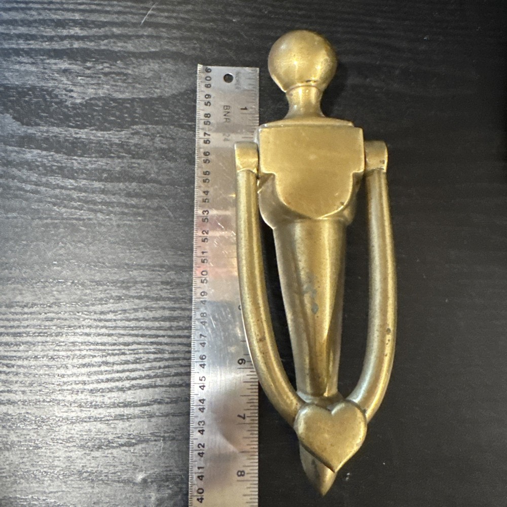 Vintage Solid Brass Slender Door Knocker Solid Brass 8” w/heart
