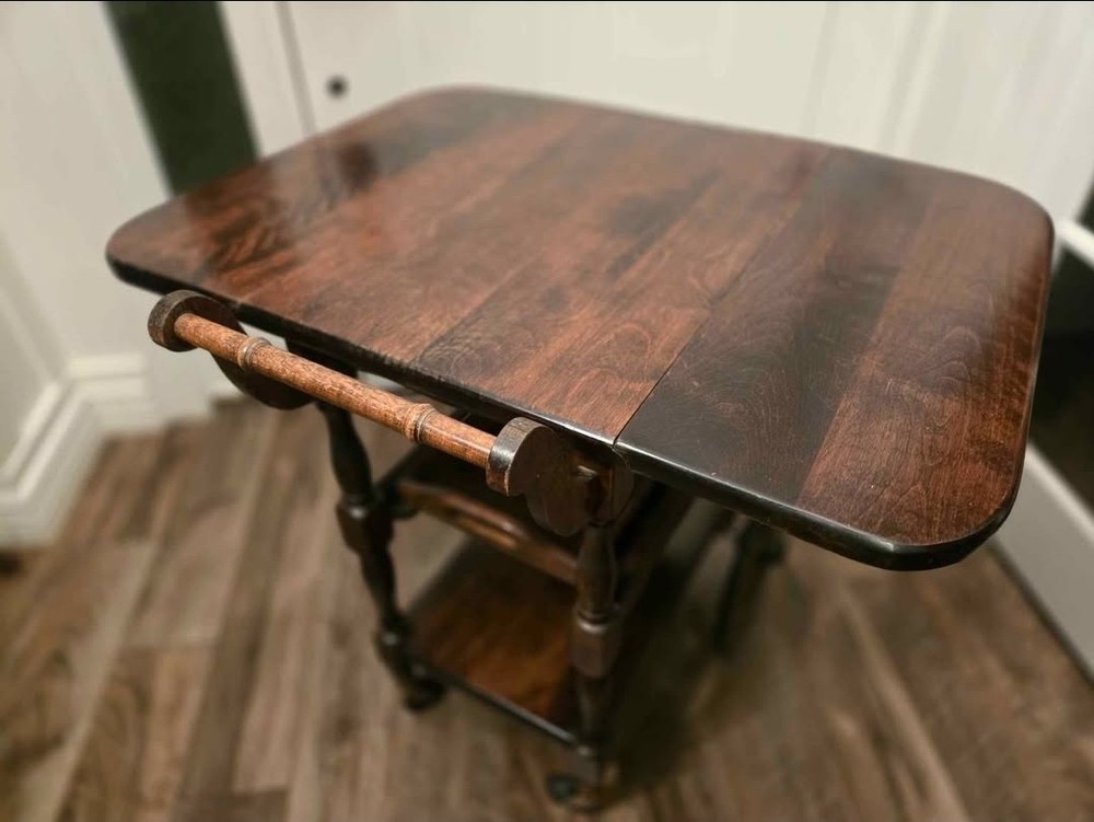 Antique solid oak bar cart with removable tray