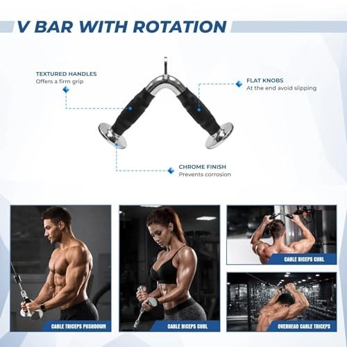 Heavy-Duty Cable Machine Attachments Kit - LAT Pulldown, V-Bar, Tricep Rope & Mo