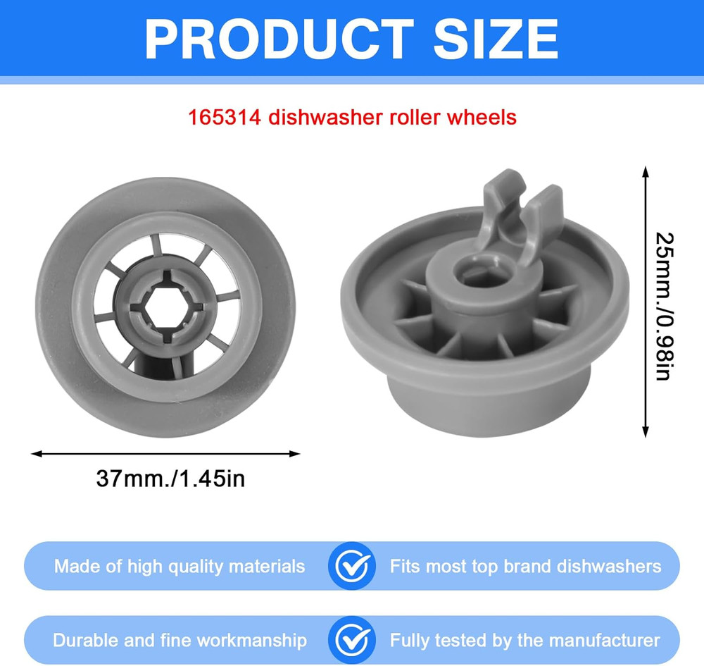8 Pack Replacement Lower Rack Wheels for Bosch Kenmore Dishwashers