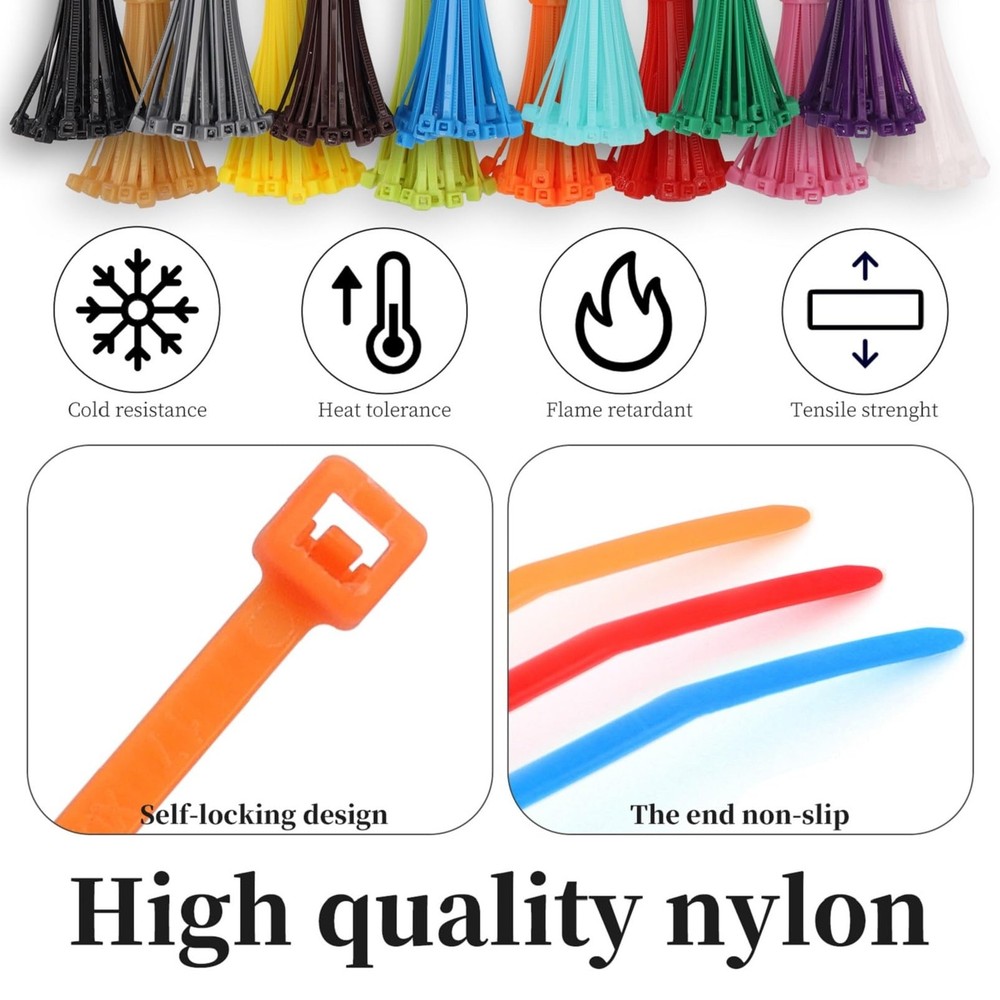 1200 Pieces Colored Zip Ties 4 Inch Multi-Purpose Self-Locking Nylon Cable Ti...