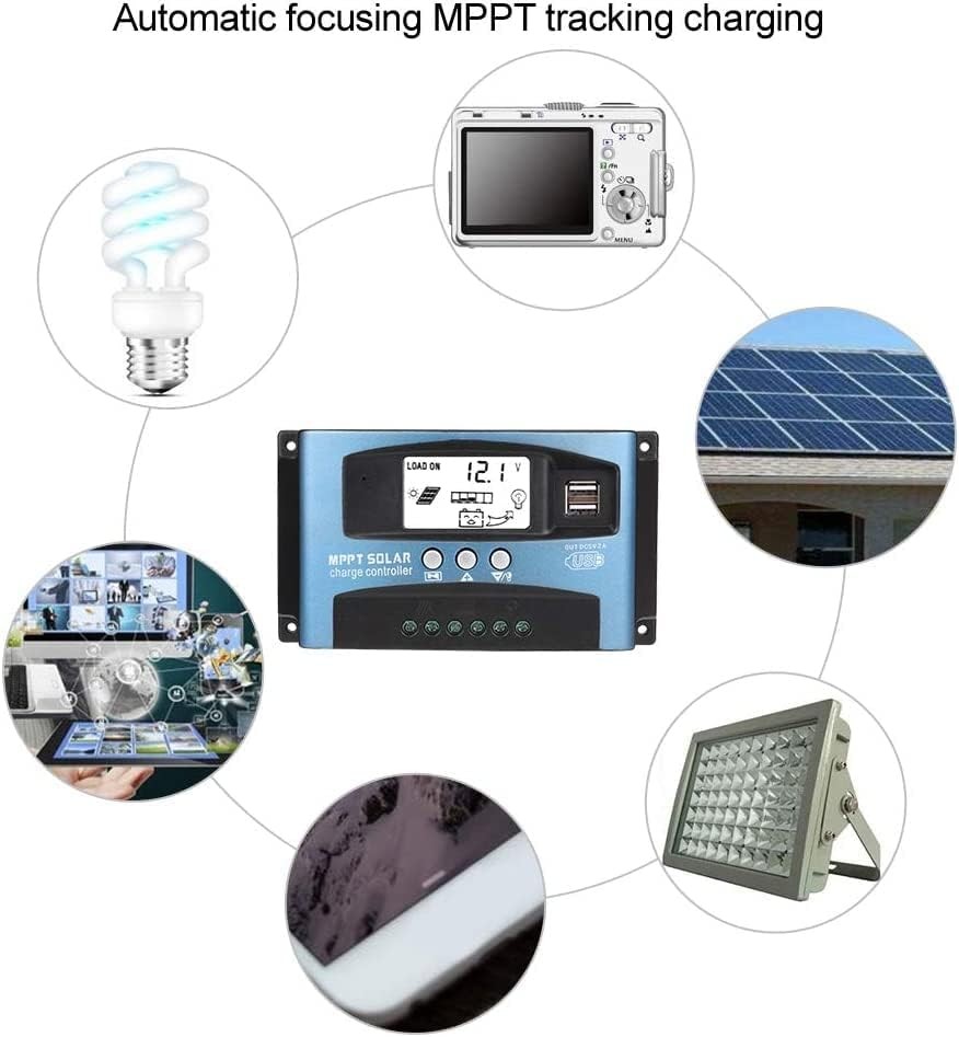 100A MPPT Solar Panel Battery Charge Controller 12V/24V Regulator Dual USB Port