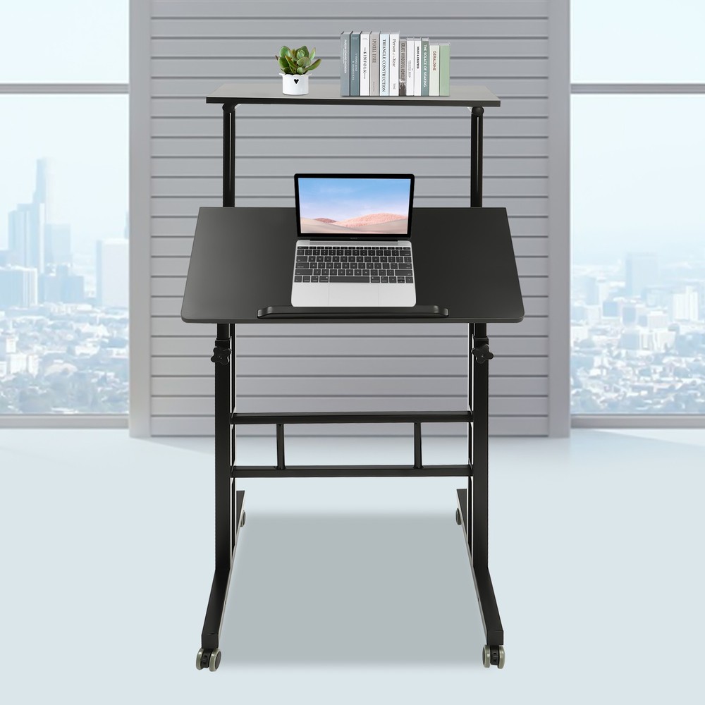 Mobile Stand up Desk, Small Adjustable Standing Desk with Wheels Workstation