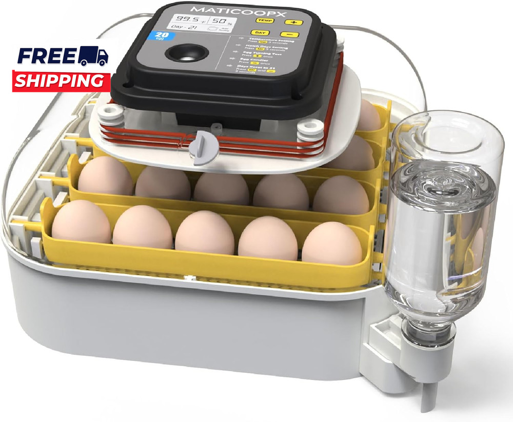 20 Egg Incubator with Humidity Display  Egg Candler  Automatic Egg Turner