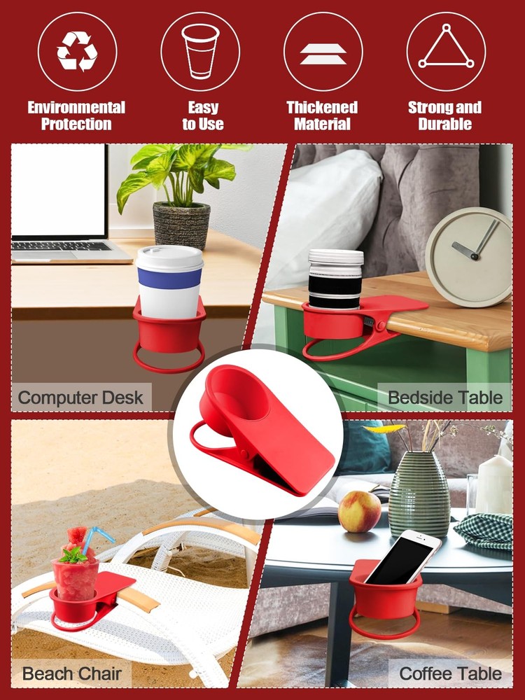 2-Pack Table Edge Cup Holder - Versatile Clip for Drinking Cups, Mugs & Bottl...