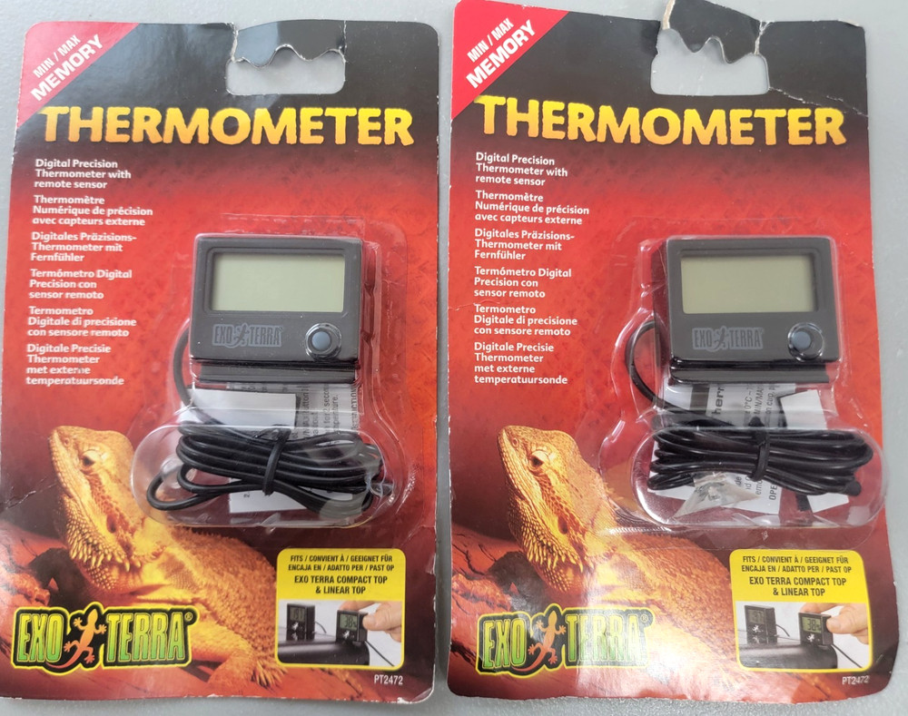 LOT OF 2 Exo Terra Digital Thermometer w/ Remote Sensor & Memory Function PT2472