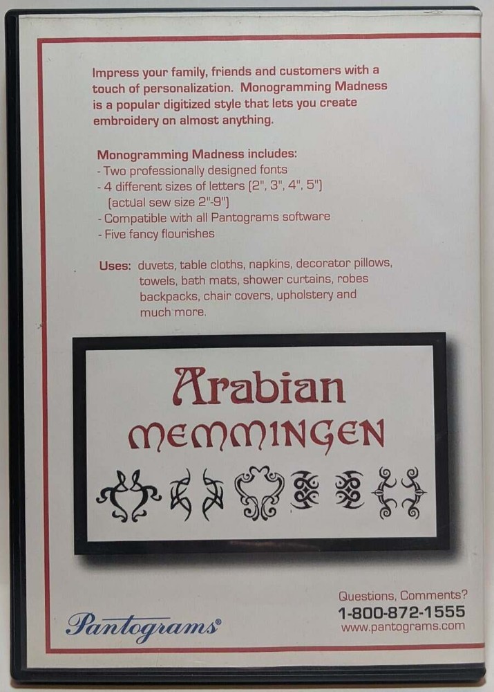 Pantograms MONOGRAMMING MADNESS Personalization Embroidery Sewing CD-ROM 2004