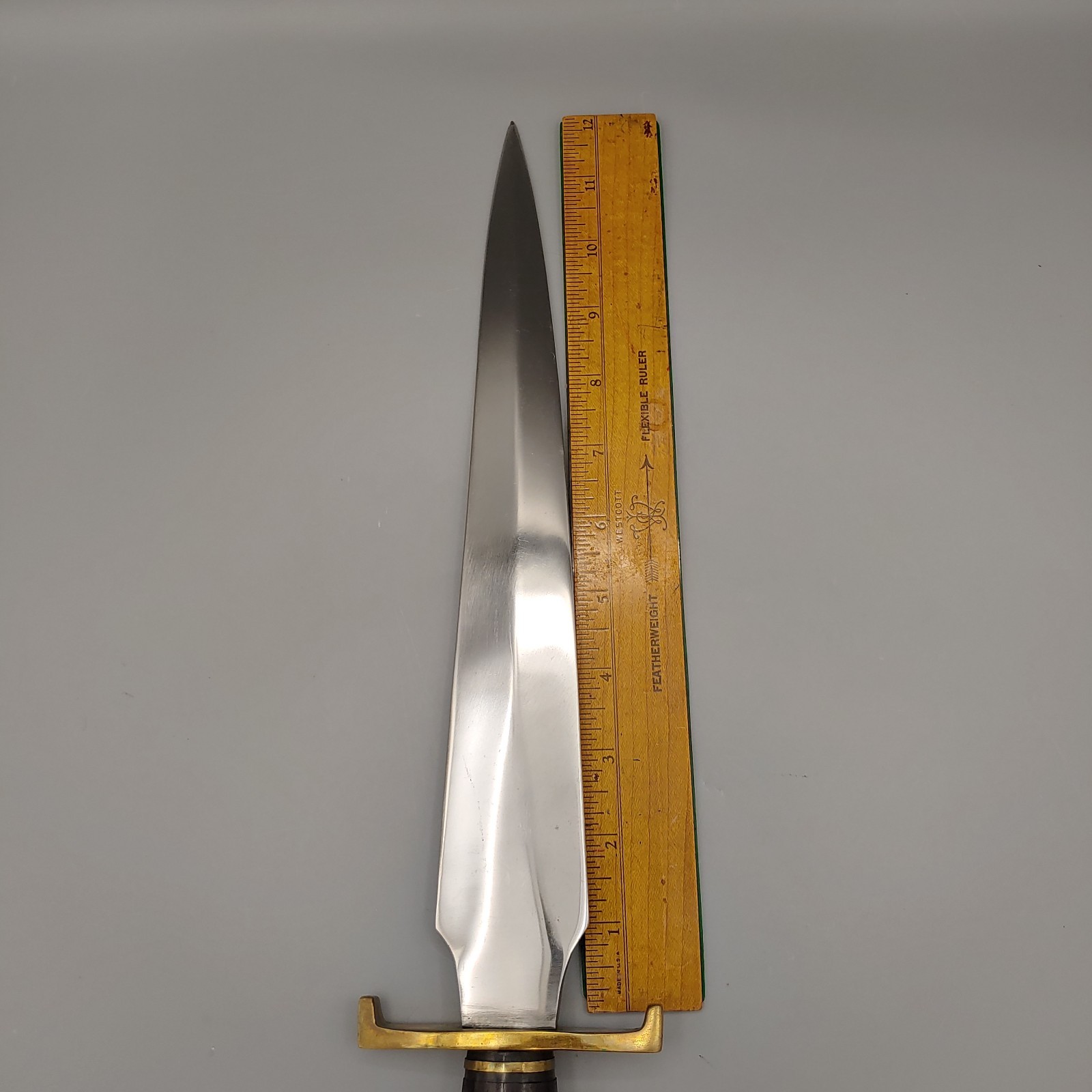 VTG Custom Arkansas Toothpick Knife Dagger w/ Sheath 19" walnut/brass handle 12"