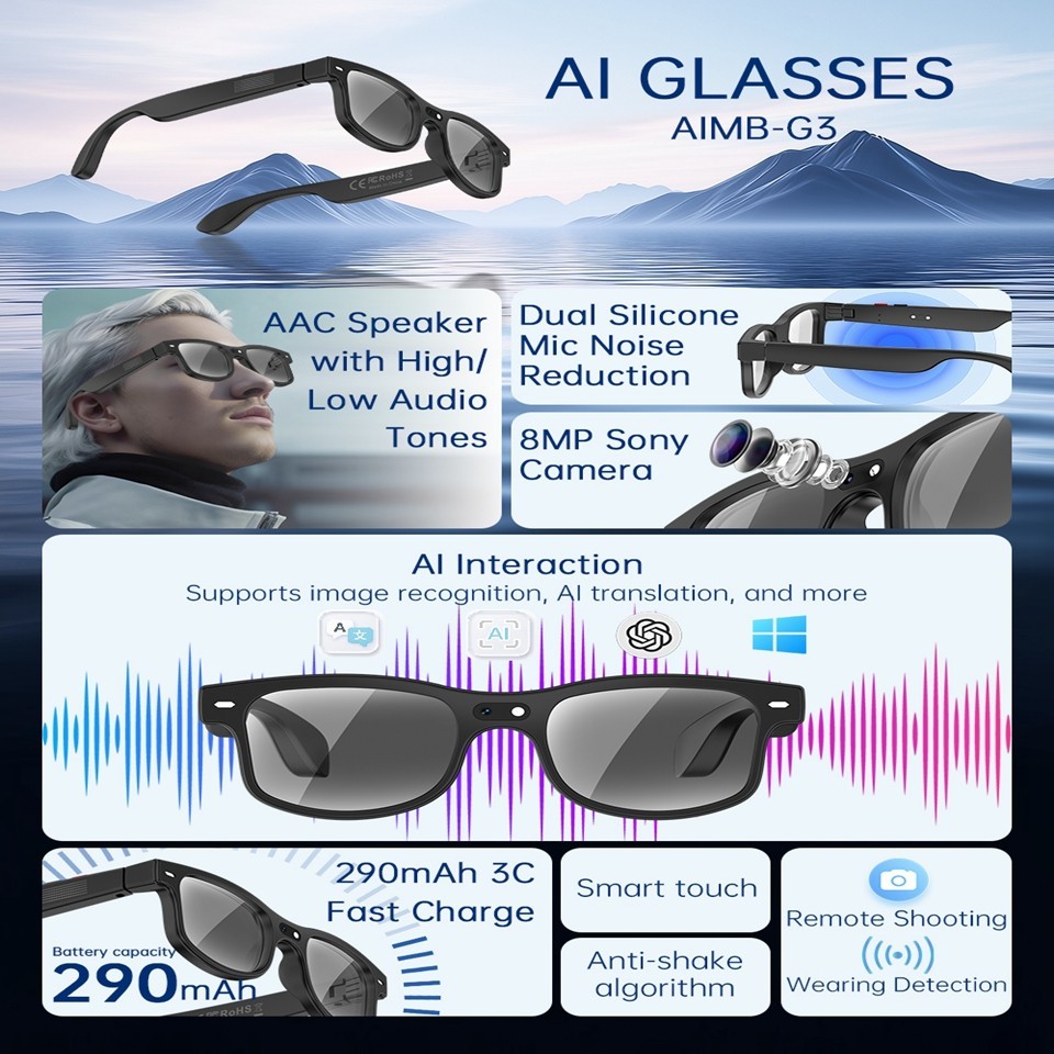 AI Camera Smart Glasses Multifunction Camera Bluetooth Call Voice