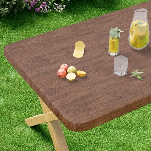 Rectangle Vinyl Tablecloth, Fitted Table Cover, 72" x 30" (Rectangular) 1 Oak