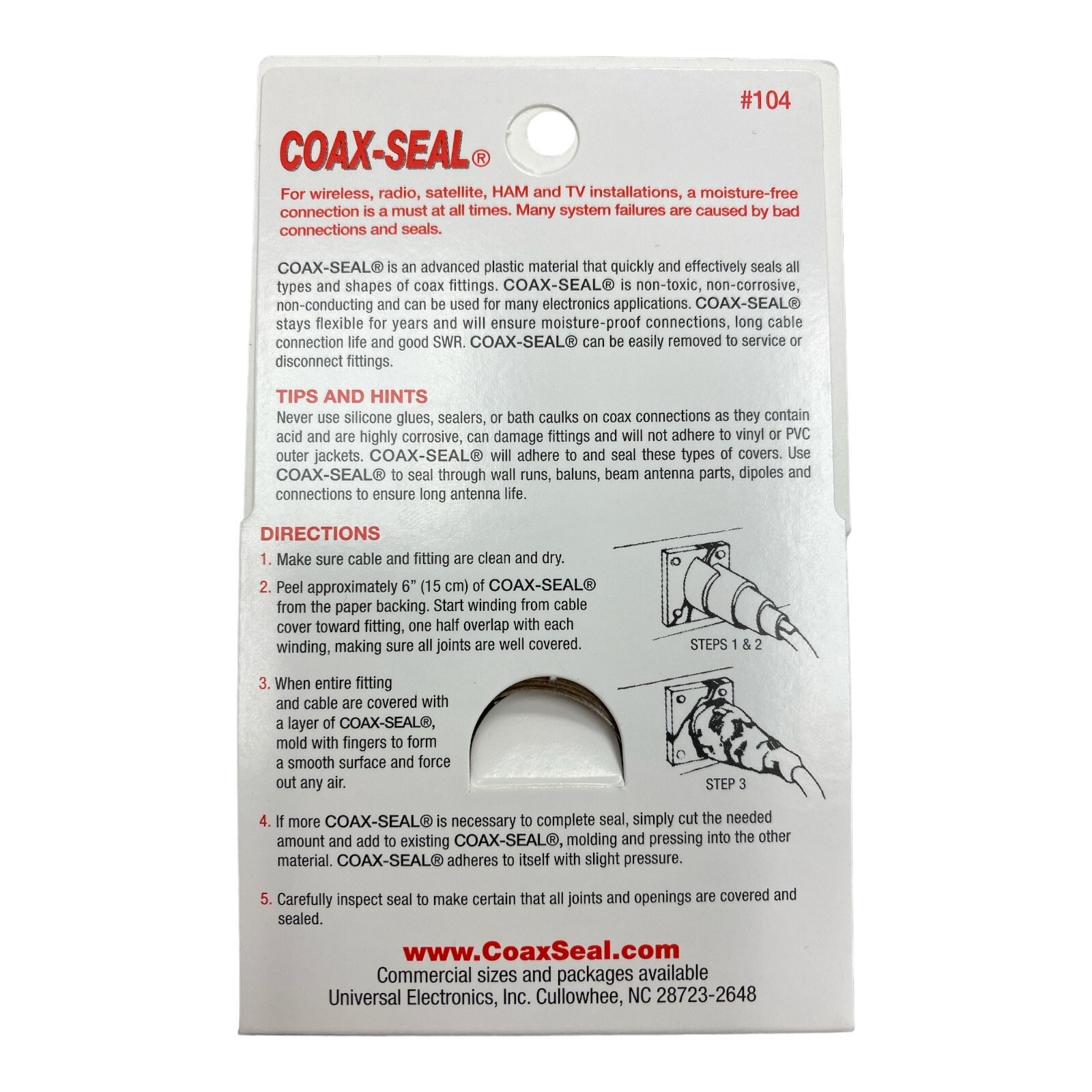 Coax Seal 104 Moldable Watertight Coaxial Cable Seal Tape - 1/2" x 60" - 3 Pack