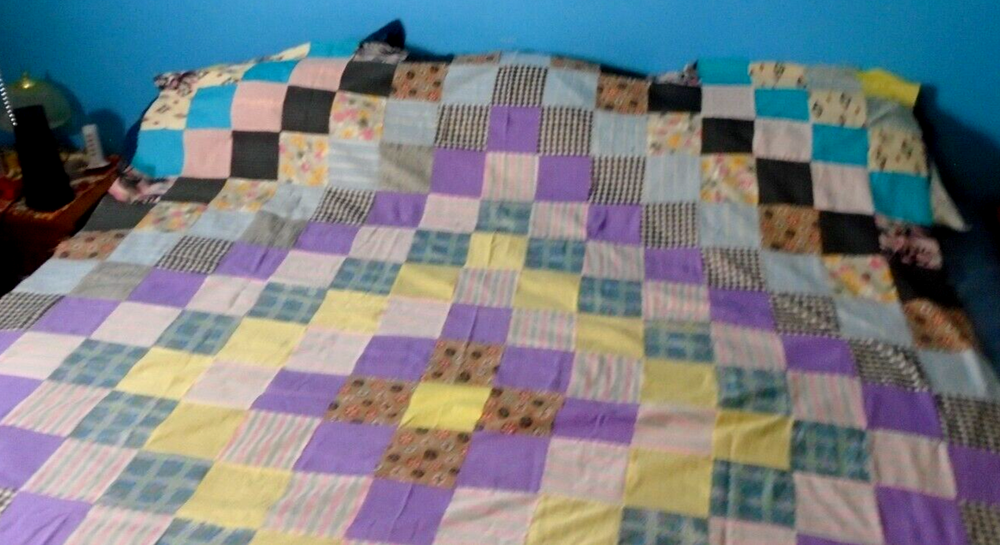Multicolor Cotton Fabric DIAMOND Pattern Quilt Top ONLY 84" x 67"